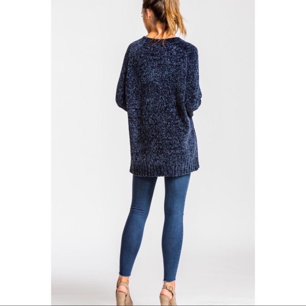 Blue Knit Chenille Raglan Hi- Low Sweater - Picture 3 of 3
